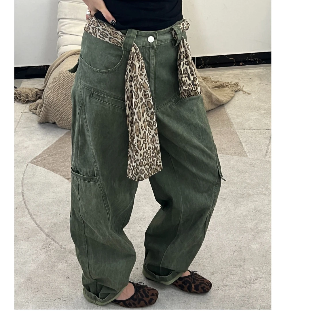 【逸语服饰】2025夏装新品韩版洗水做旧复古潮流宽松百搭工装长裤女