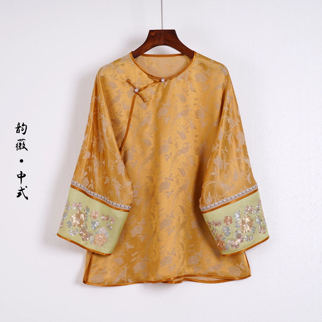 手绣常规款刺绣圆领长袖常规斜襟上衣中国风新中式复古