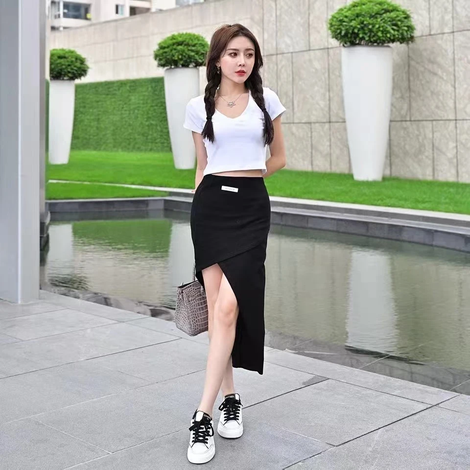 职业套装夏长裙修身针织女装夏季显瘦长款设计感不规则休闲套装