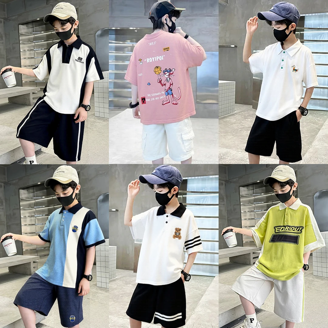 新【6套12件】男女童夏季2025新款POLO衫组合套装韩版夏款两件套