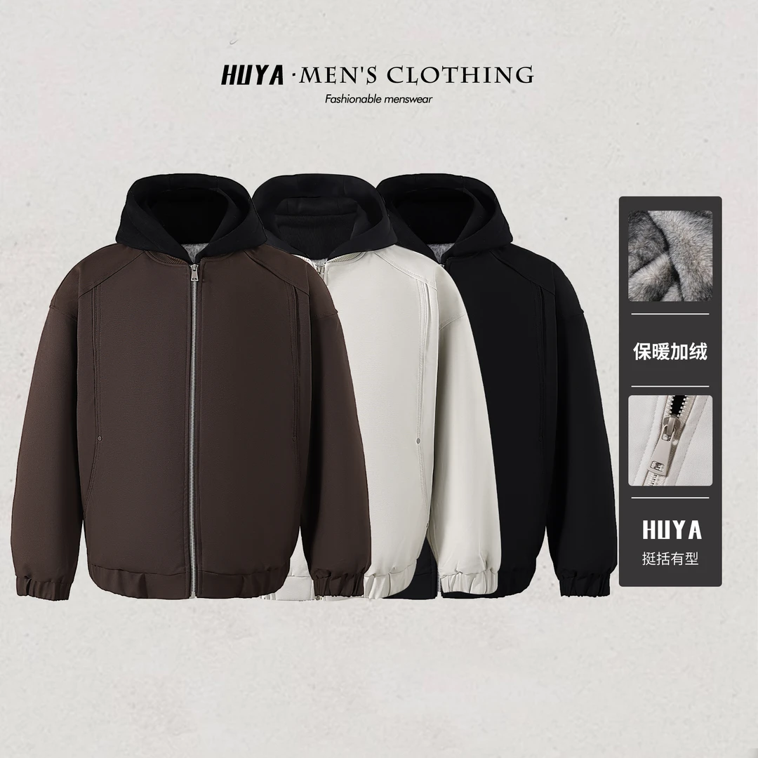 虎牙兄弟棉服男款2025冬季假两件防风御寒情侣加绒款连帽外套1719