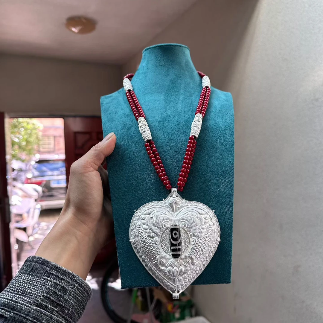 铜合金亚克力吊坠 西藏尼泊尔工艺白铜镀银不掉色项链加大吊坠