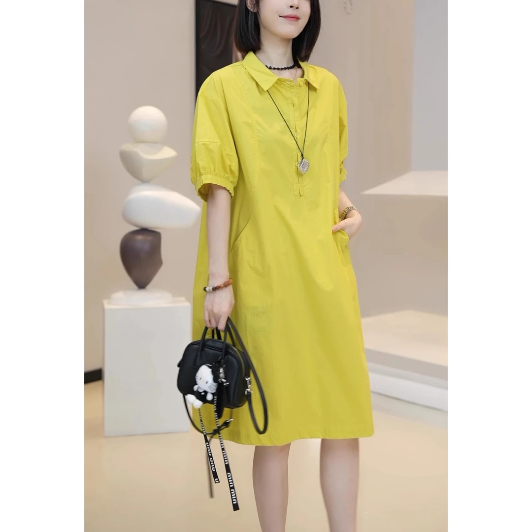 时尚通勤日常风短袖中长裙夏新季气质休闲年轻宽松大码显瘦连衣裙