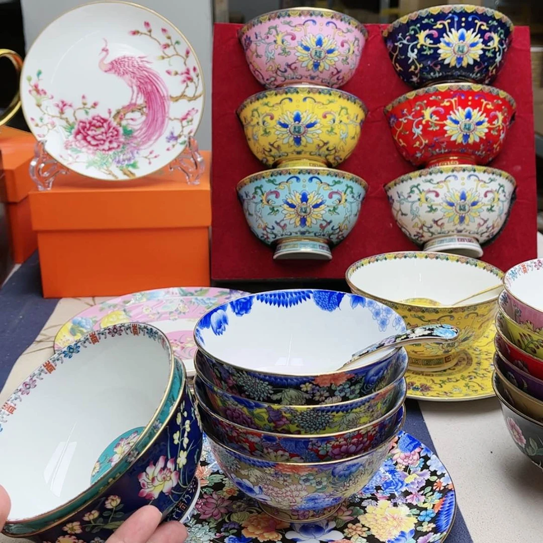 【闪购商品】珐琅甜***7万花4.5寸4个7寸平盘1个小勺1个……