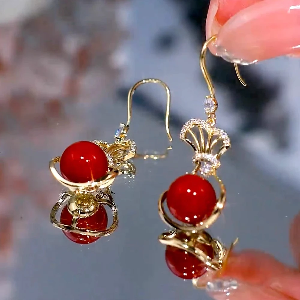 铜合金耳饰 新年喜气洋洋红色钱袋耳坠独特气质轻奢百搭时尚耳环