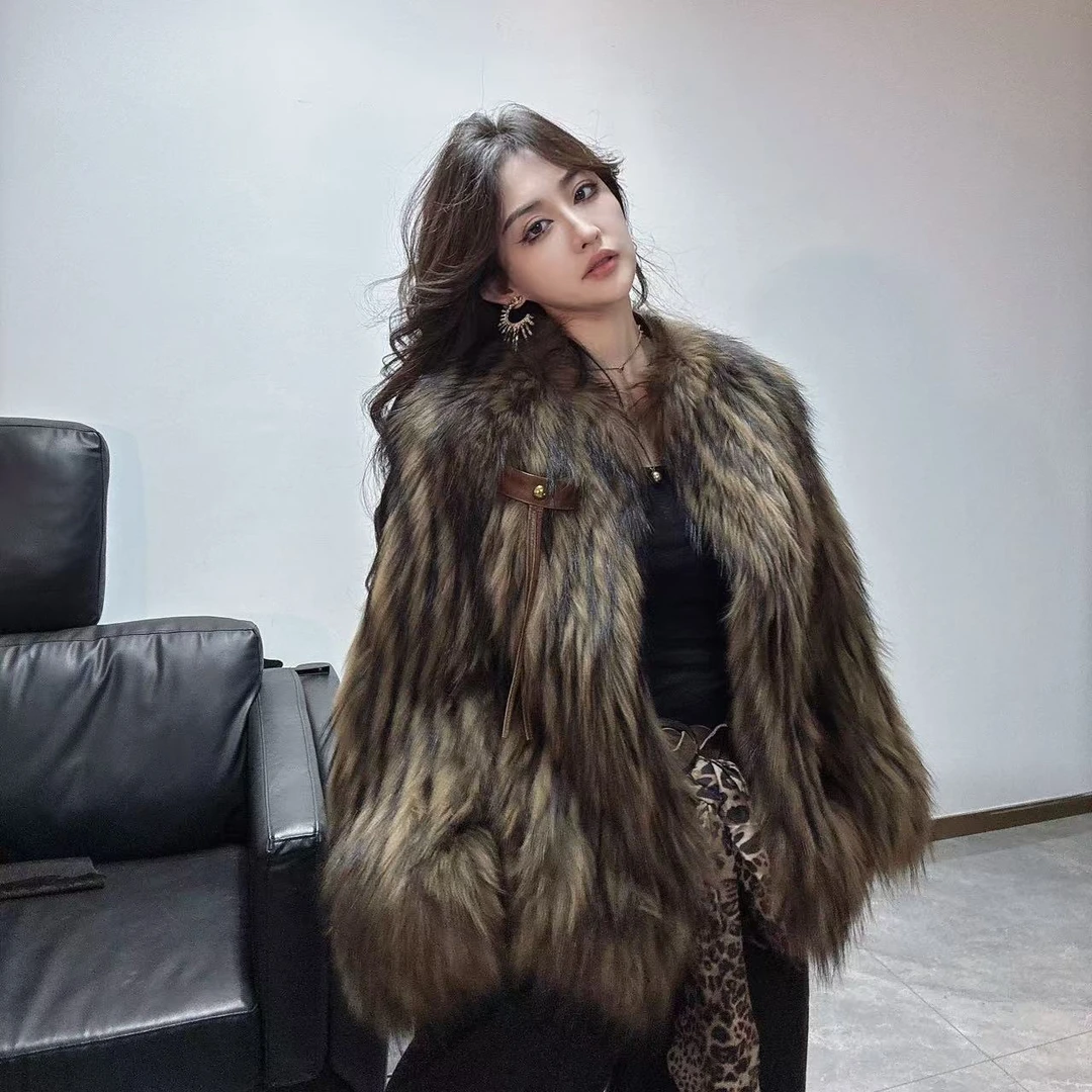 【女王优选】时尚冬季气质设计师皮毛一体海宁皮草外套7388