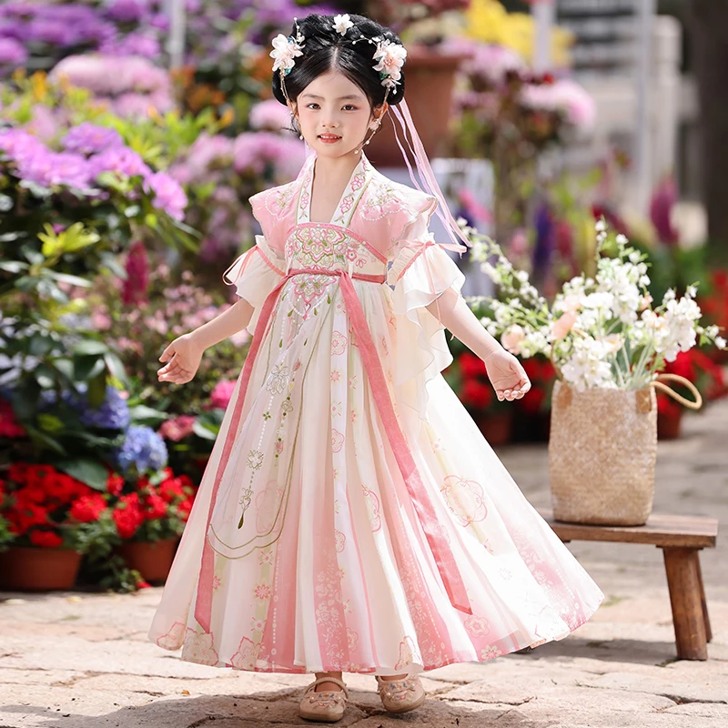 （拂云）女童汉服夏季薄款连衣裙儿童唐装中国风小女孩古装超仙襦裙