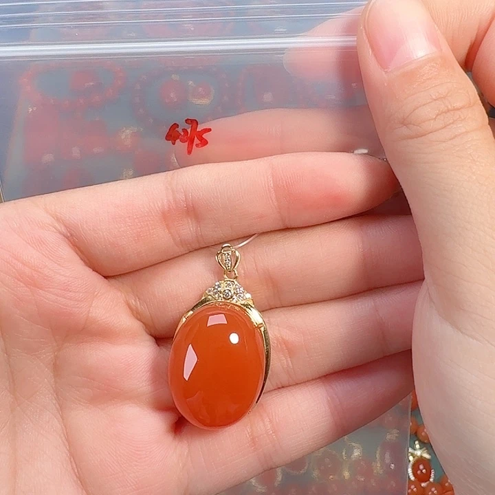 南红玛瑙银S925镶嵌吊坠