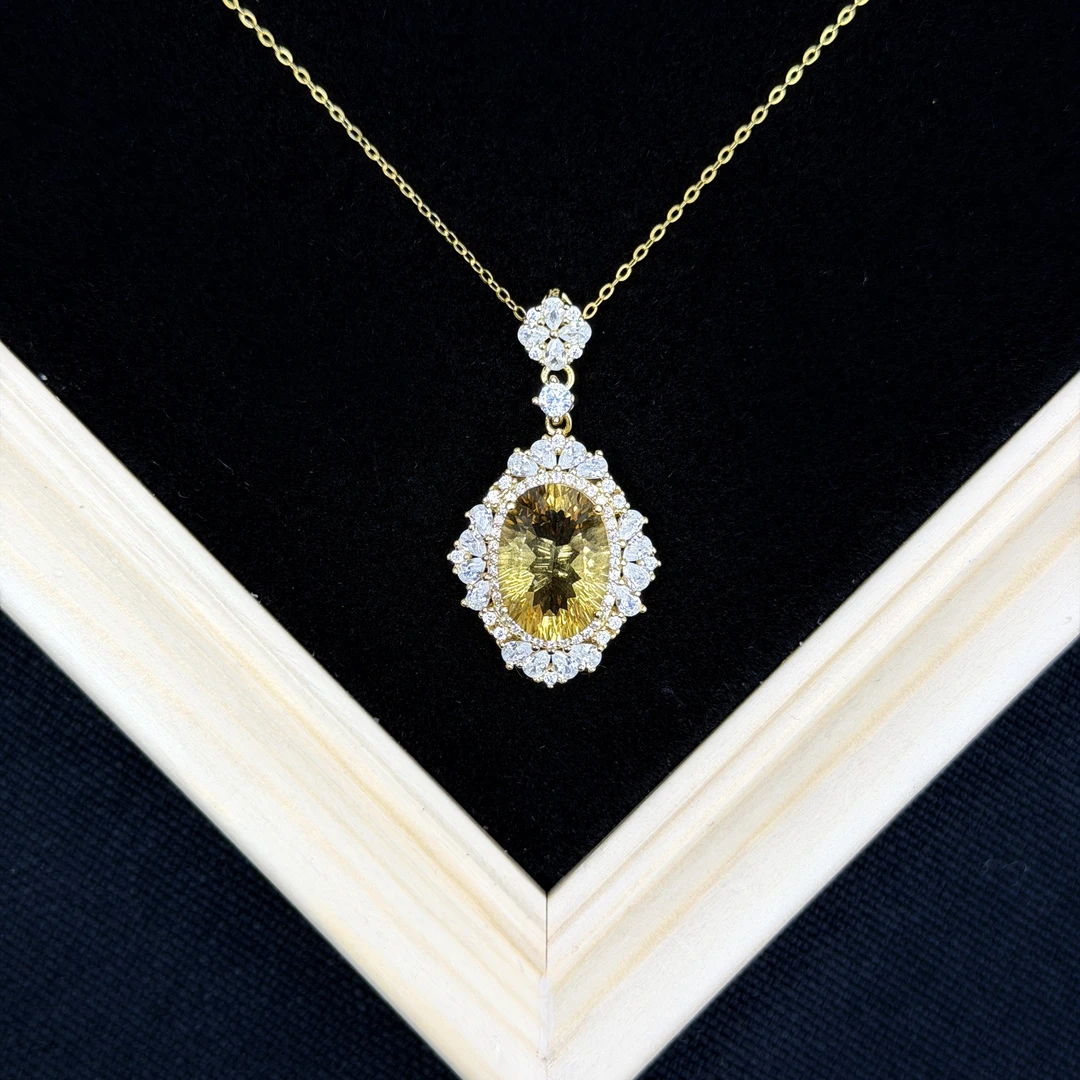 爱丽丝黄水晶吊坠 天然黄水晶 S925银镶(链接不含链条）托镀18K金