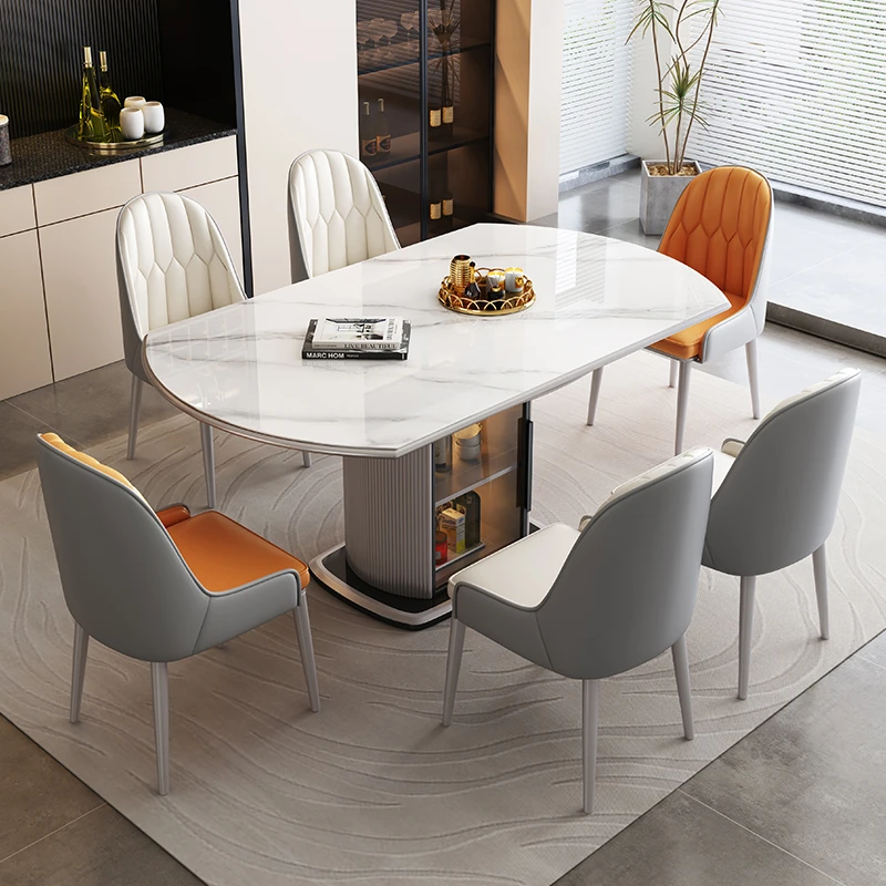 现代简约岩板餐桌椅组合轻奢小户型家庭餐桌椅多功能带储物吃饭桌