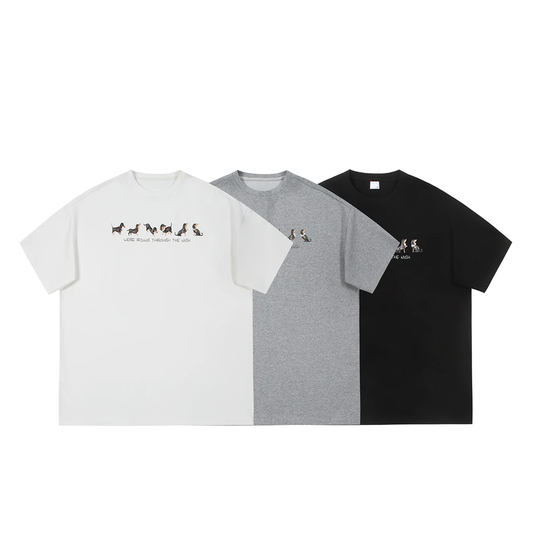 趣味小狗字母短袖t恤男夏季宽松休闲百搭半袖潮流少年感体恤上衣