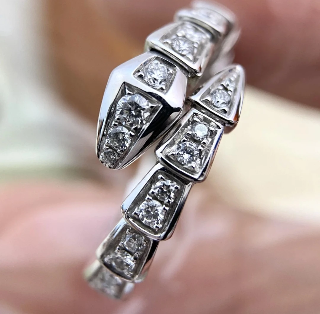 实验室培育钻石18k金培育钻石蛇戒指灵蛇戒指轻奢时尚金色设计师