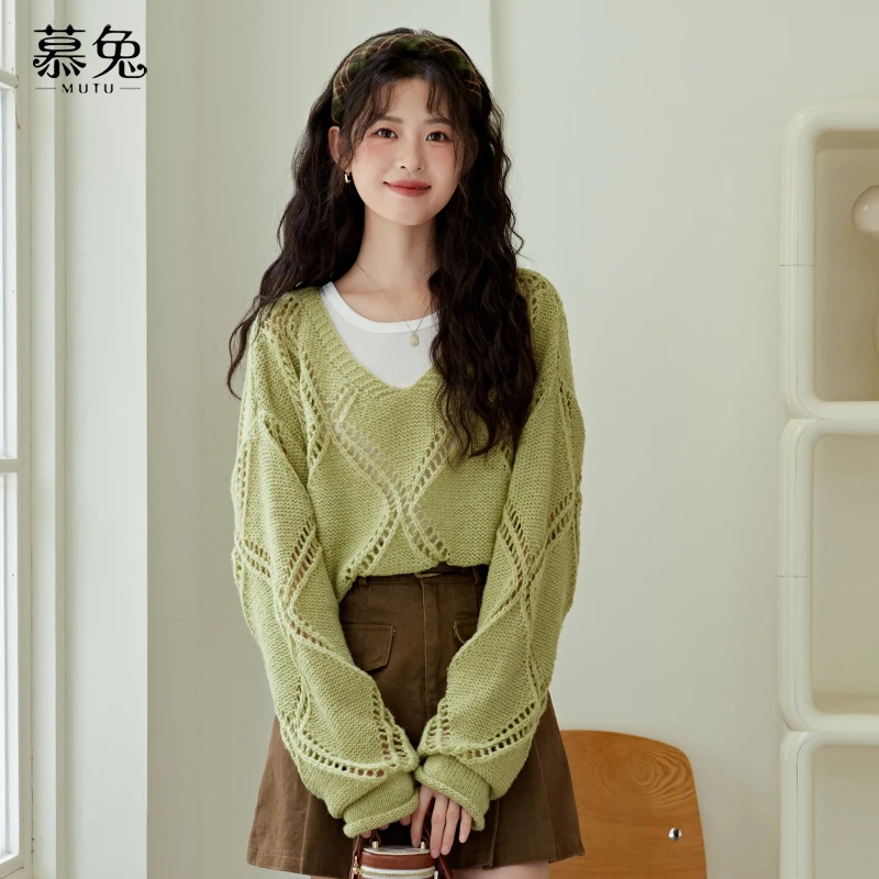 慕兔法式复古镂空针织罩衫女2025春新款叠穿背心吊带上衣两件套装