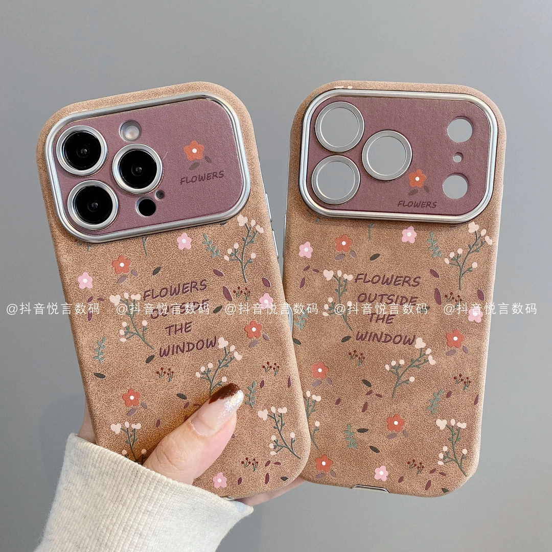 贴皮大视窗适用iphone17promax苹果16手机壳15/14/13/12英文碎花