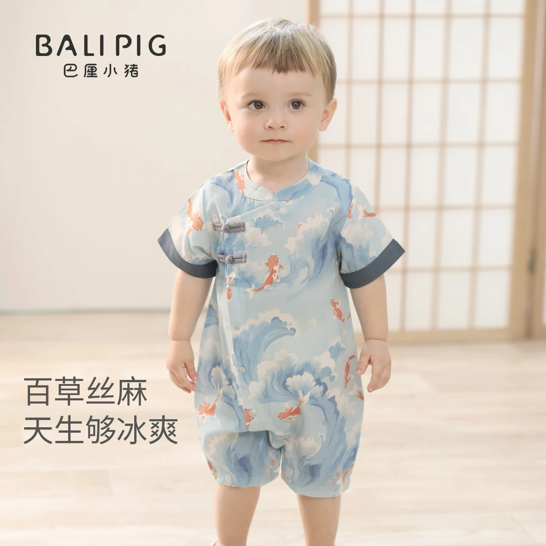 宝宝连体衣中国风夏季薄款新中式哈衣2025新款夏天婴儿衣服