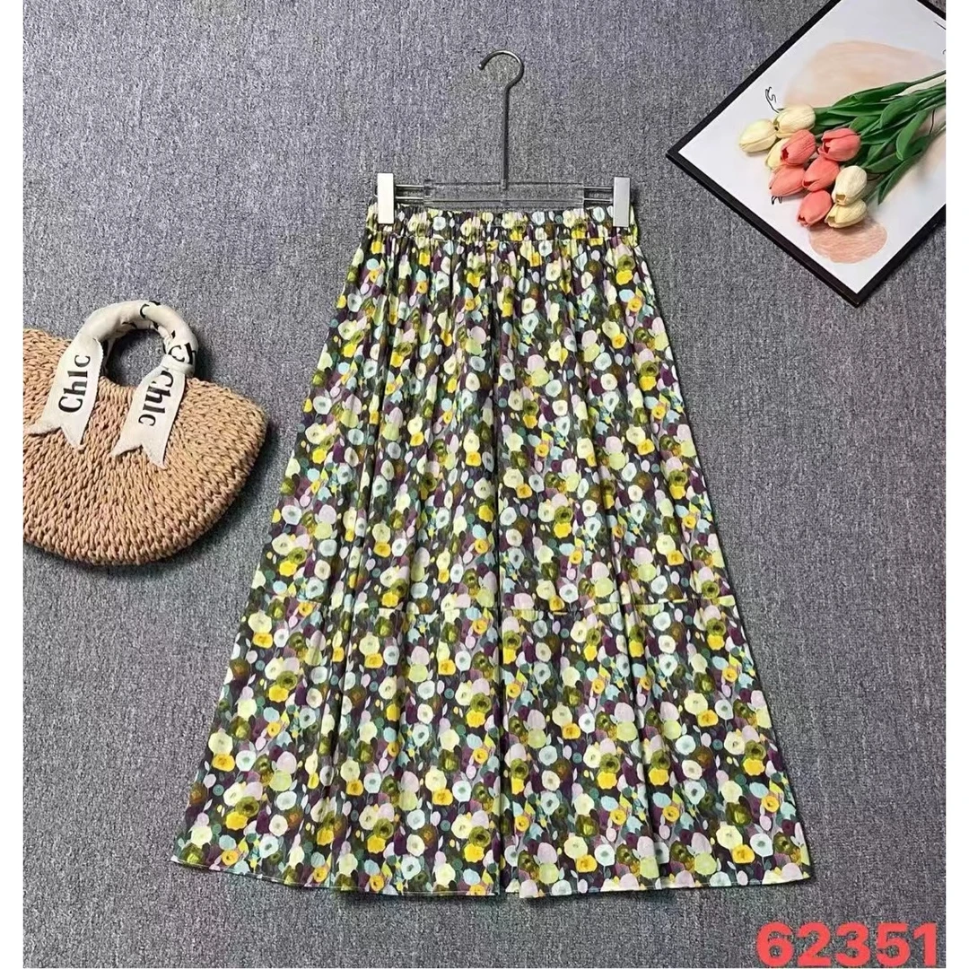 Mozch 【裙长78】丝滑不易皱碎花田园风度假浪漫法式半身裙62351