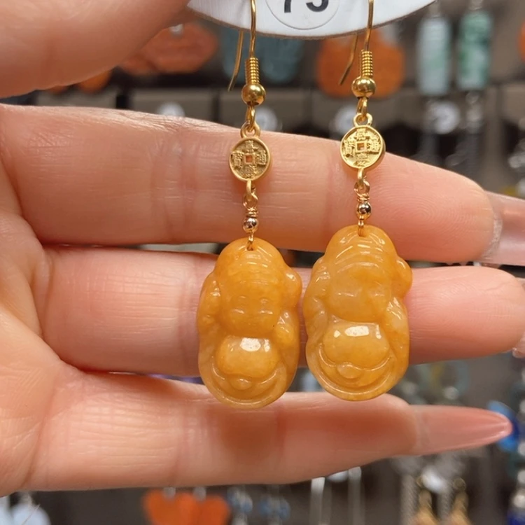 【闪购商品】翡翠耳饰银S925镀金镶嵌优化