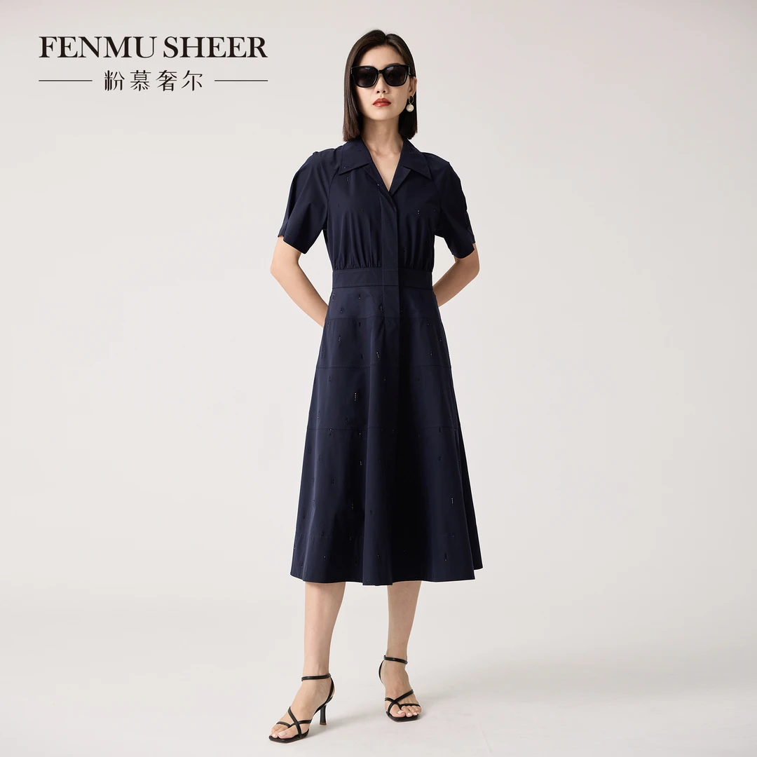 【丽公主专属】粉慕奢尔『衣心衣意』轻奢优雅翻领短袖连衣裙-D2205