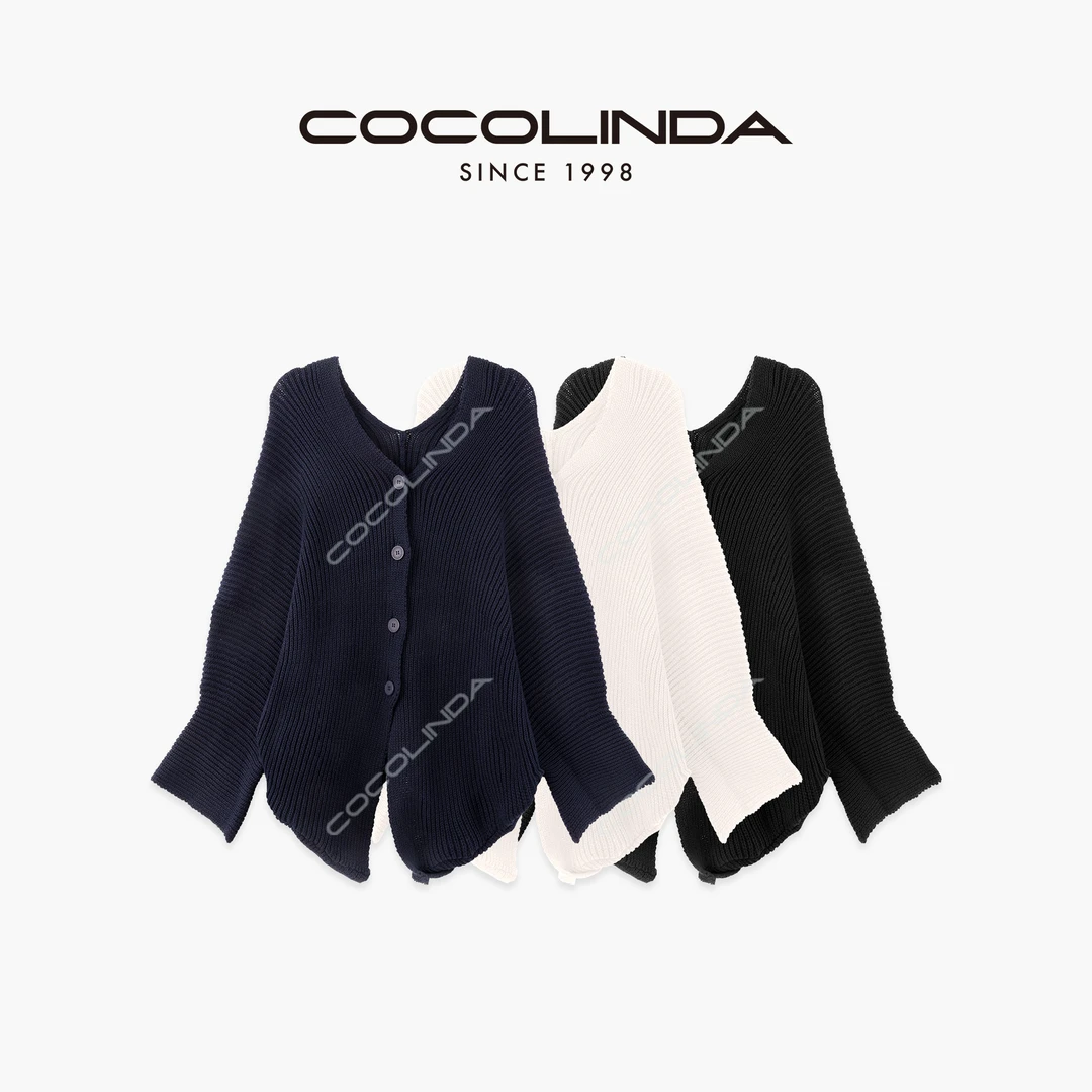 COCOLINDA | 100%棉3针V领复古老钱宽松慵懒棉线开衫S5073