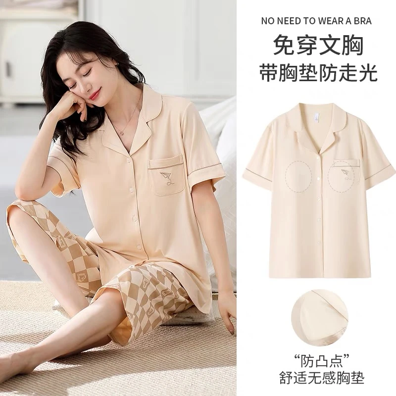 121-夏季开衫带胸垫纸飞机口袋短袖套装