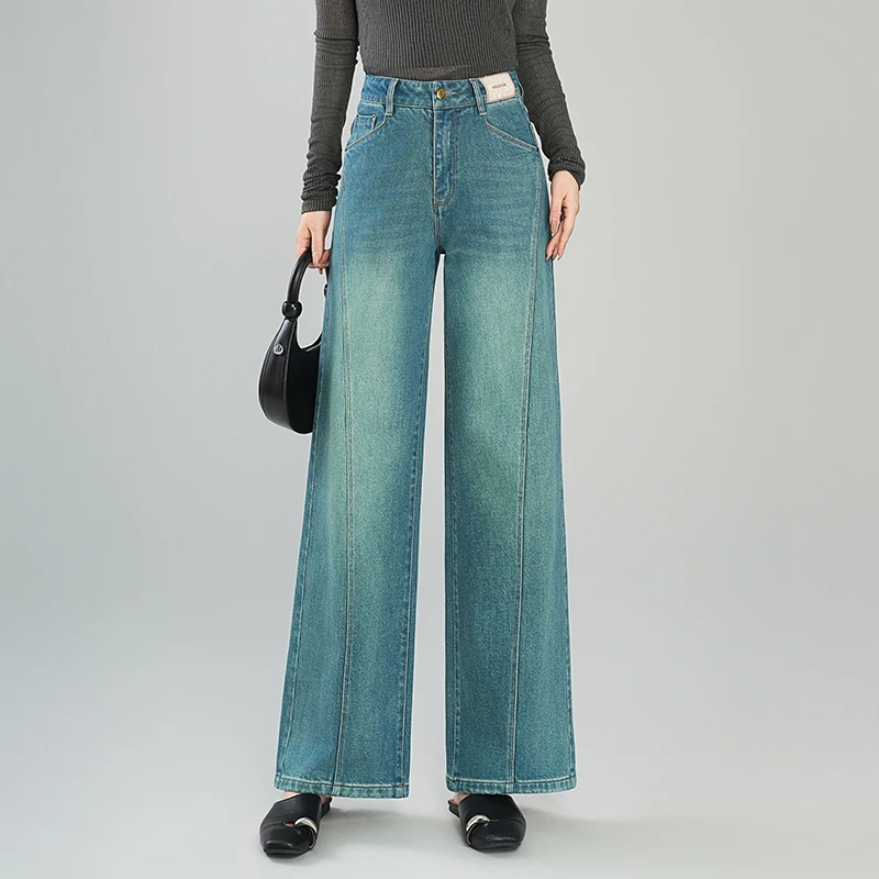 浅色牛仔裤窄版直筒阔腿裤女裤子2025春秋新款梨形身材高级感长裤