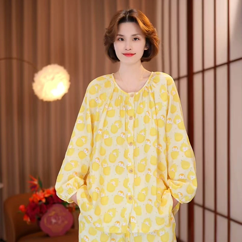 芙蓉世家【黄梨套装】春夏新品纯棉100舒适家居服套装可外穿