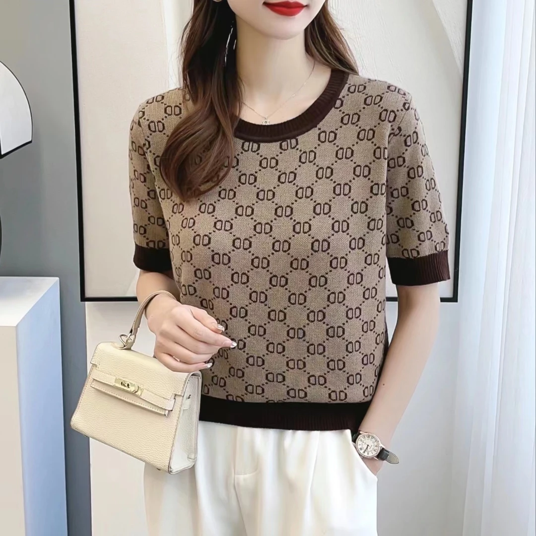 【太妃糖】2023春夏新款太妃糖双D字母拼色百搭时尚短袖