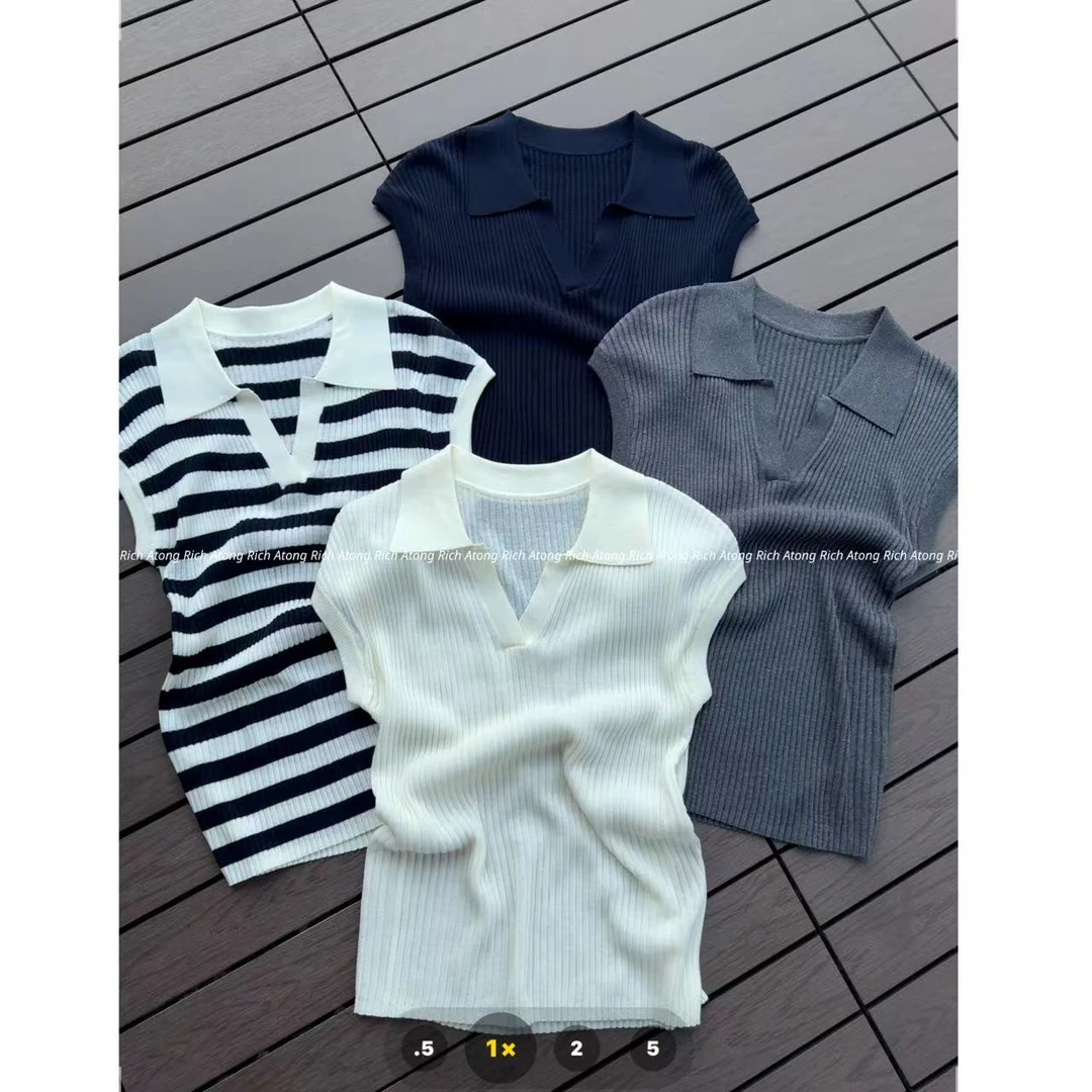 atong/阿彤-【蚂蚁腰polo】-2025夏款polo领V领针织短袖0530-20