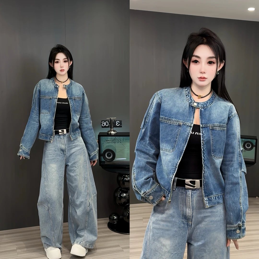 复古港风牛仔外套女2025春气质小个子短款炸街时尚蓝色休闲上衣