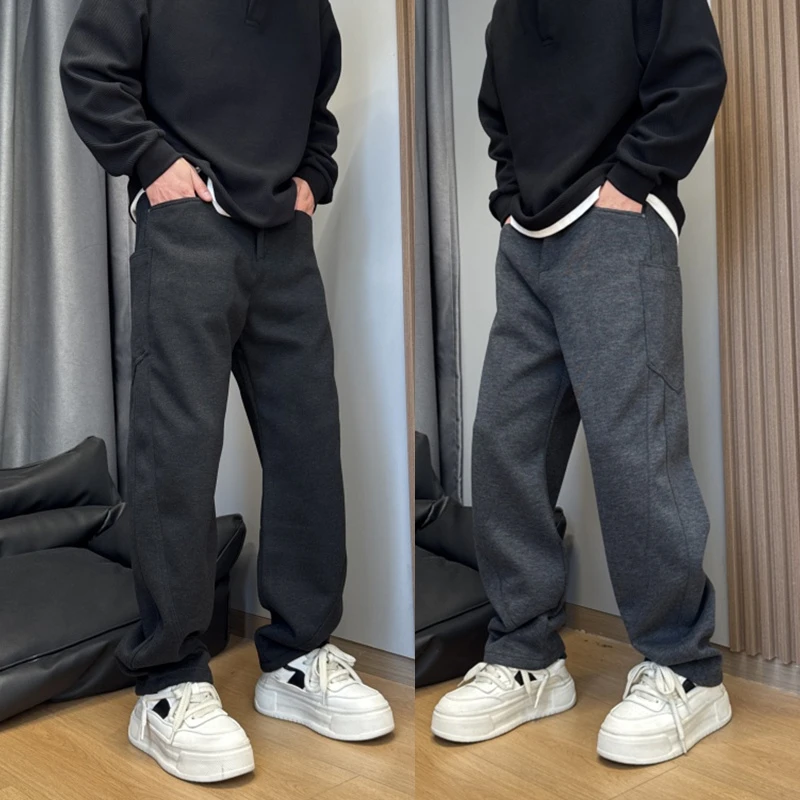 2025秋冬季加厚保暖宽松休闲多口袋直筒百搭高街垂感痞帅男士卫裤