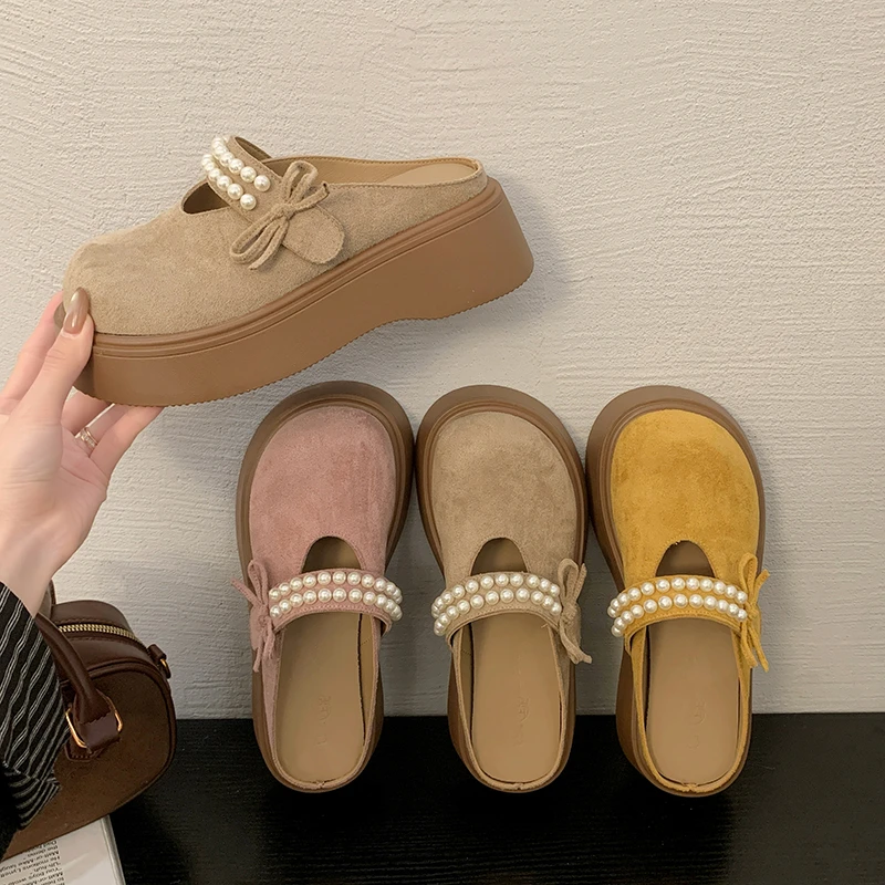 时尚厚底拖鞋外穿春夏季新款珍珠一字带鞋女勃肯鞋防滑一脚蹬拖鞋