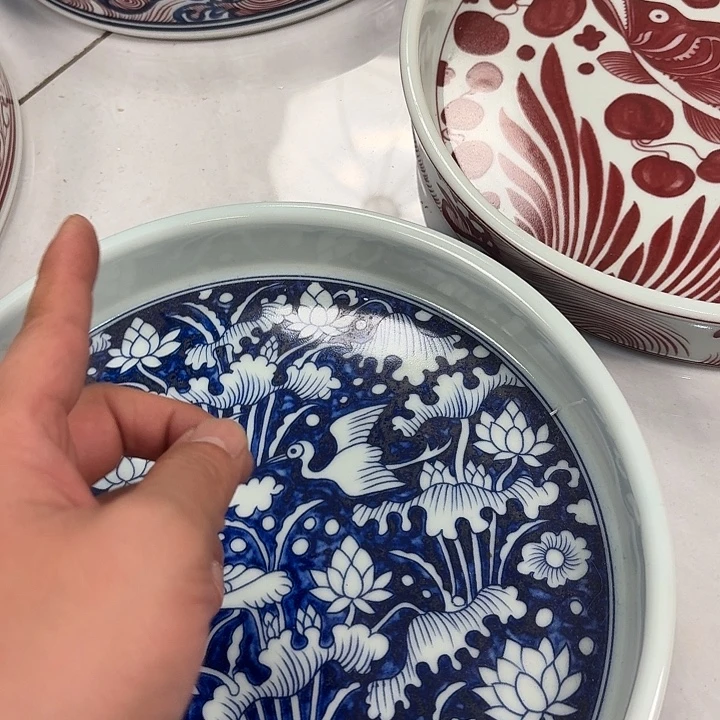 瓷片青花一路连科干泡台景德镇微瑕