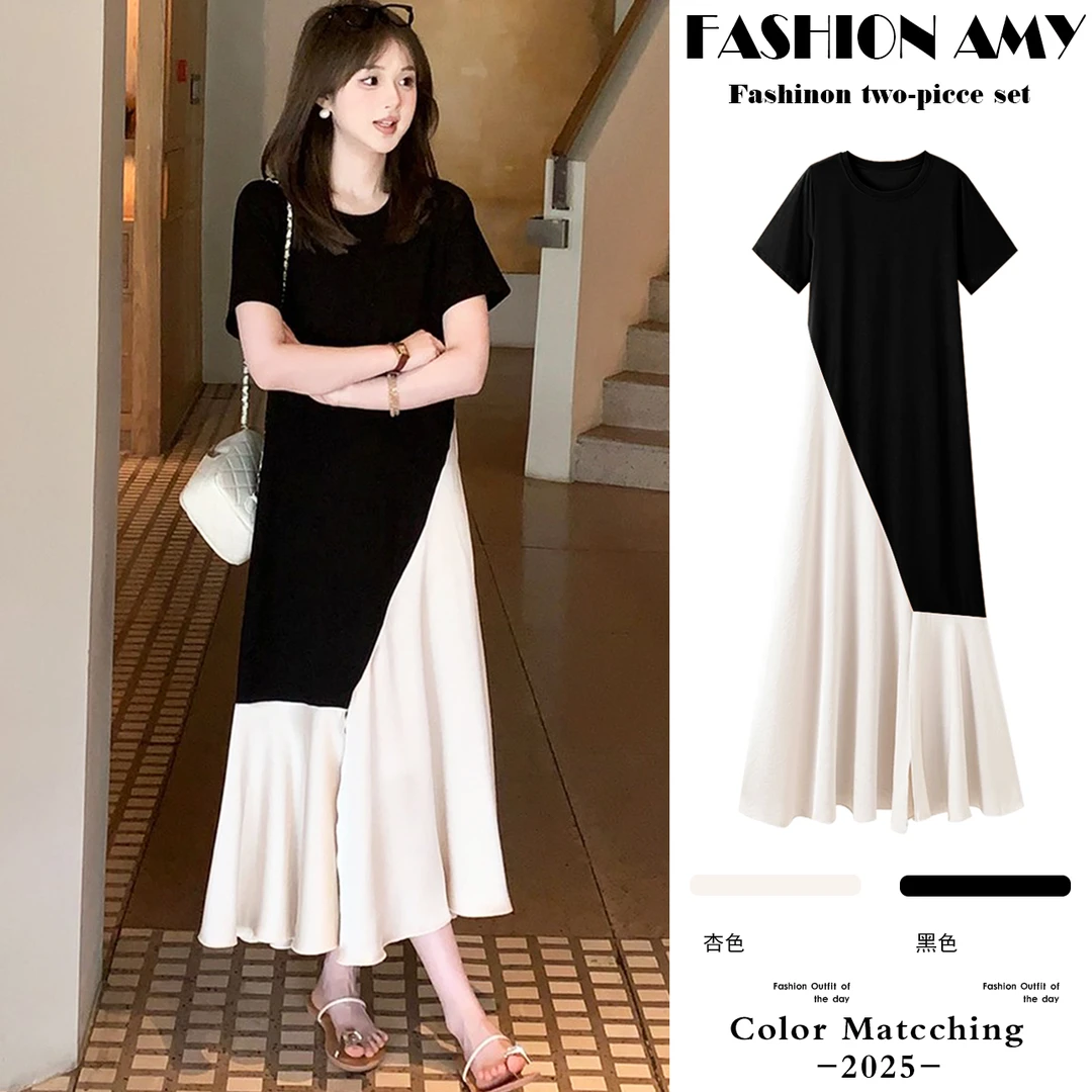 孕妇连衣裙夏季新款时尚韩版宽松慵懒风休闲简约拼接显瘦T恤裙子1