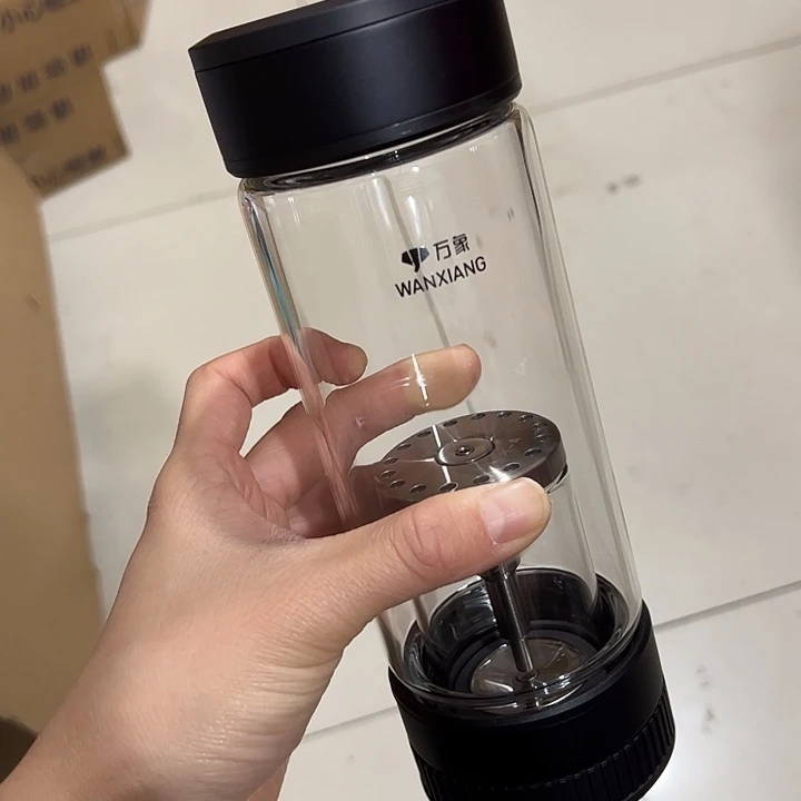 万象U258黑色单层烫手玻璃杯410茶水分离杯