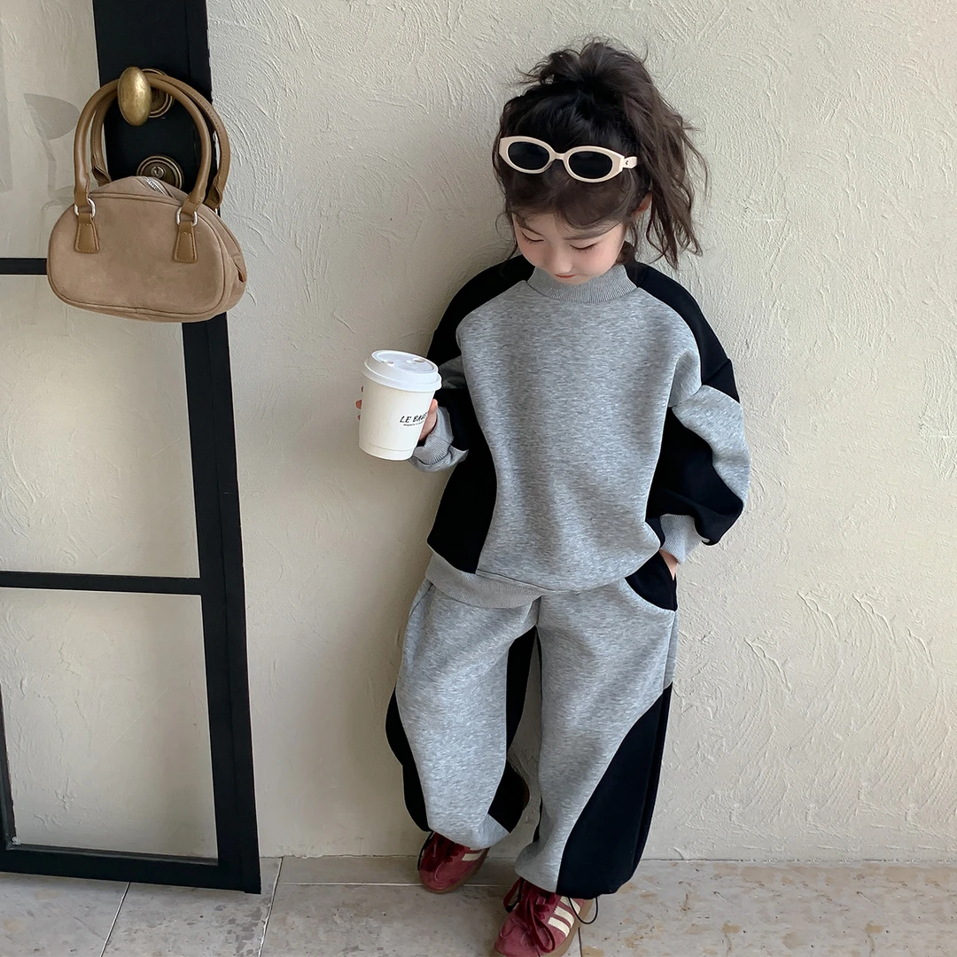 女童秋装套装2025新款洋气宝宝春秋款拼色时髦衣服儿童秋季两件套