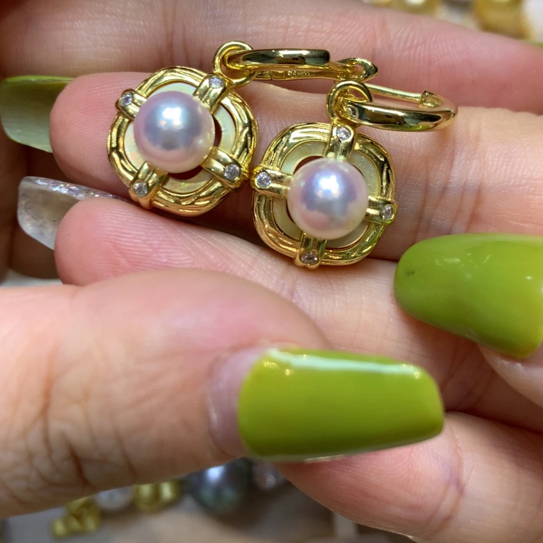 银S925镶嵌海水珍珠耳饰