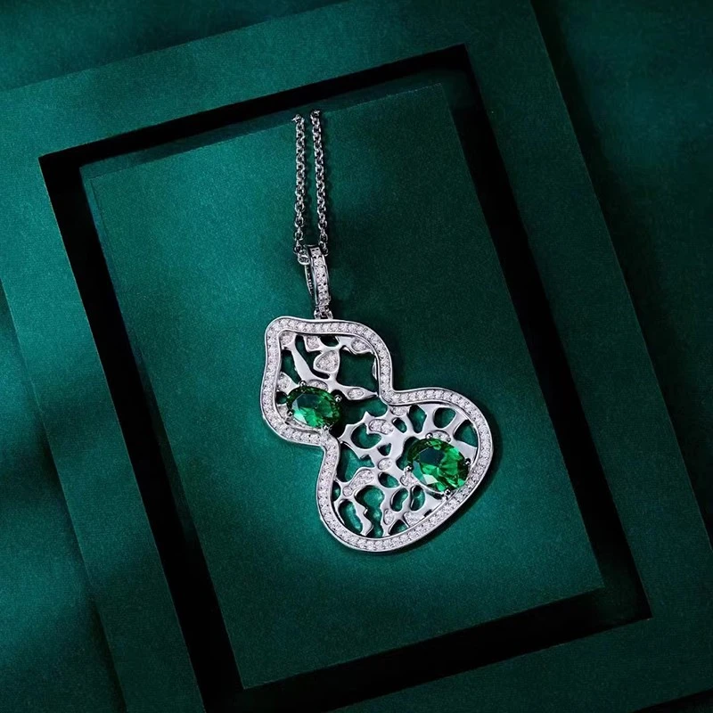 铜合金项链 Boonlai 银色镂空镶钻葫芦项链012