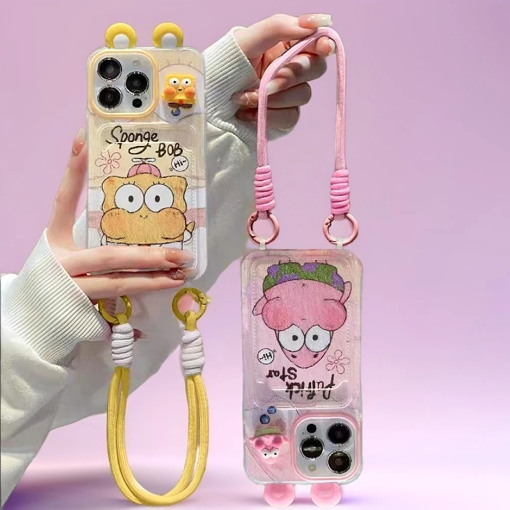 派大星海绵宝宝公仔适用苹果16PRO手机壳15/14卡包挂绳13可爱卡通