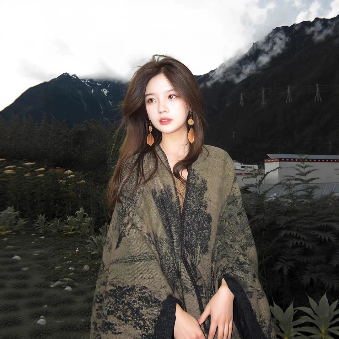 【B按编码拍】秋冬品牌清仓大尺寸方巾披肩民族风日常围巾披肩斗篷