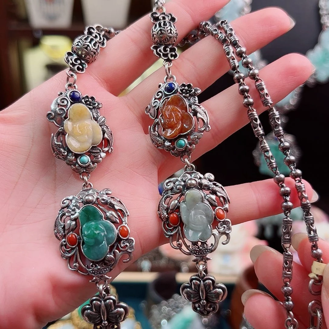 银S925镶嵌翡翠项链项链