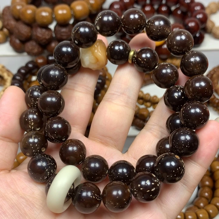 手串紫金鼠13.5mm红皮老料满天星光珠手持34颗