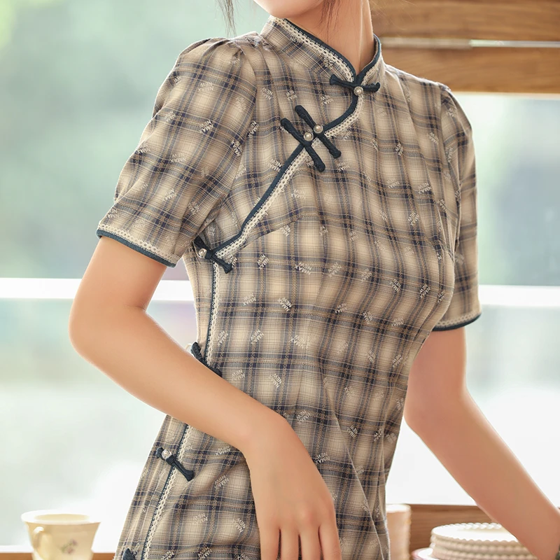 【媛媛女王专享】品玉【忆江南】格子旗袍改良年轻款高端P23TQ4525