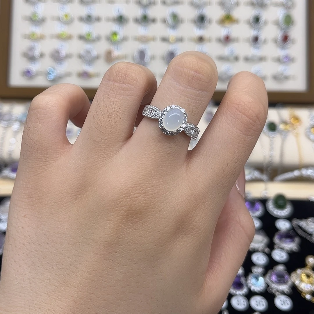 岫玉银S925镶嵌戒指