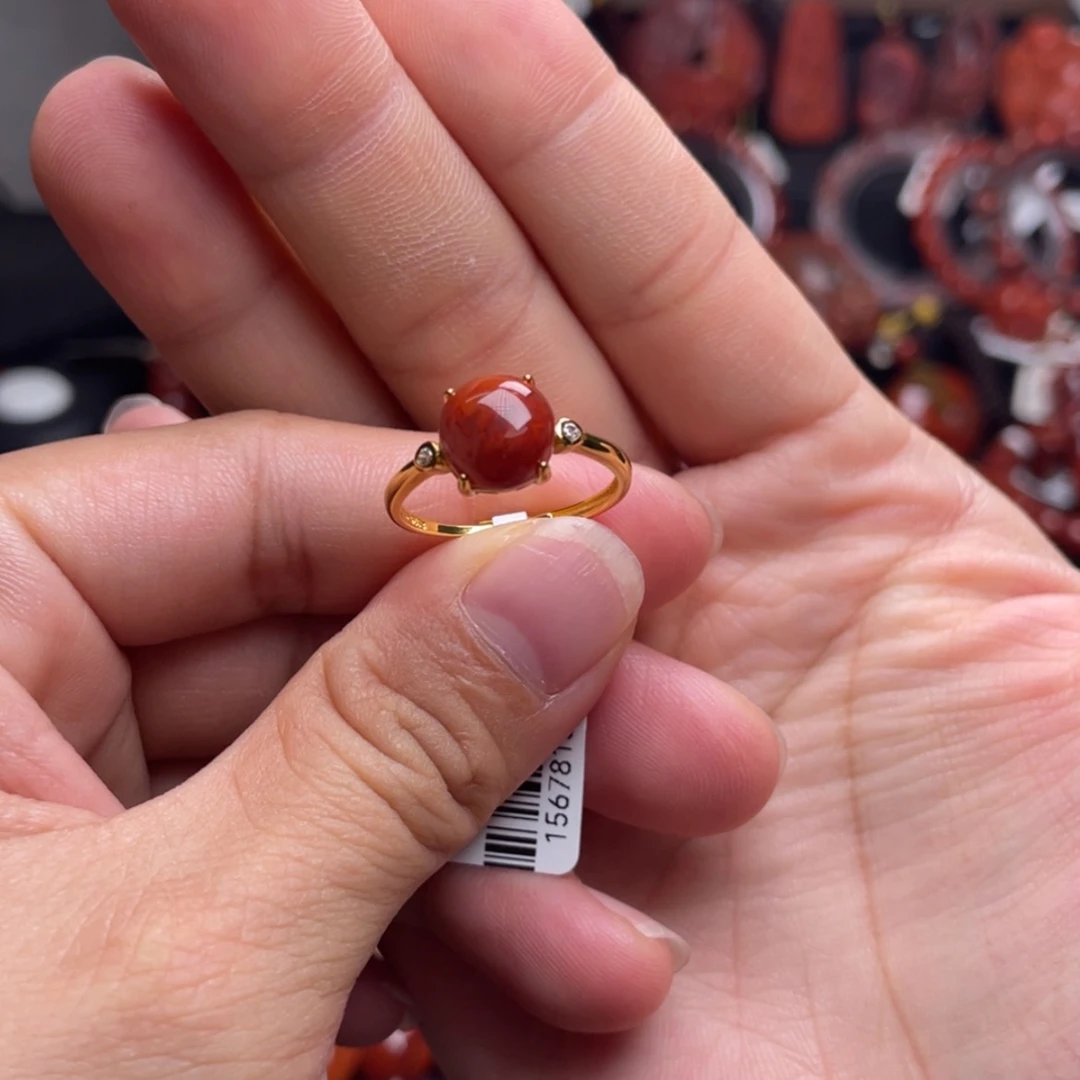 【闪购商品】银S925镶嵌圆牌戒指南红玛瑙