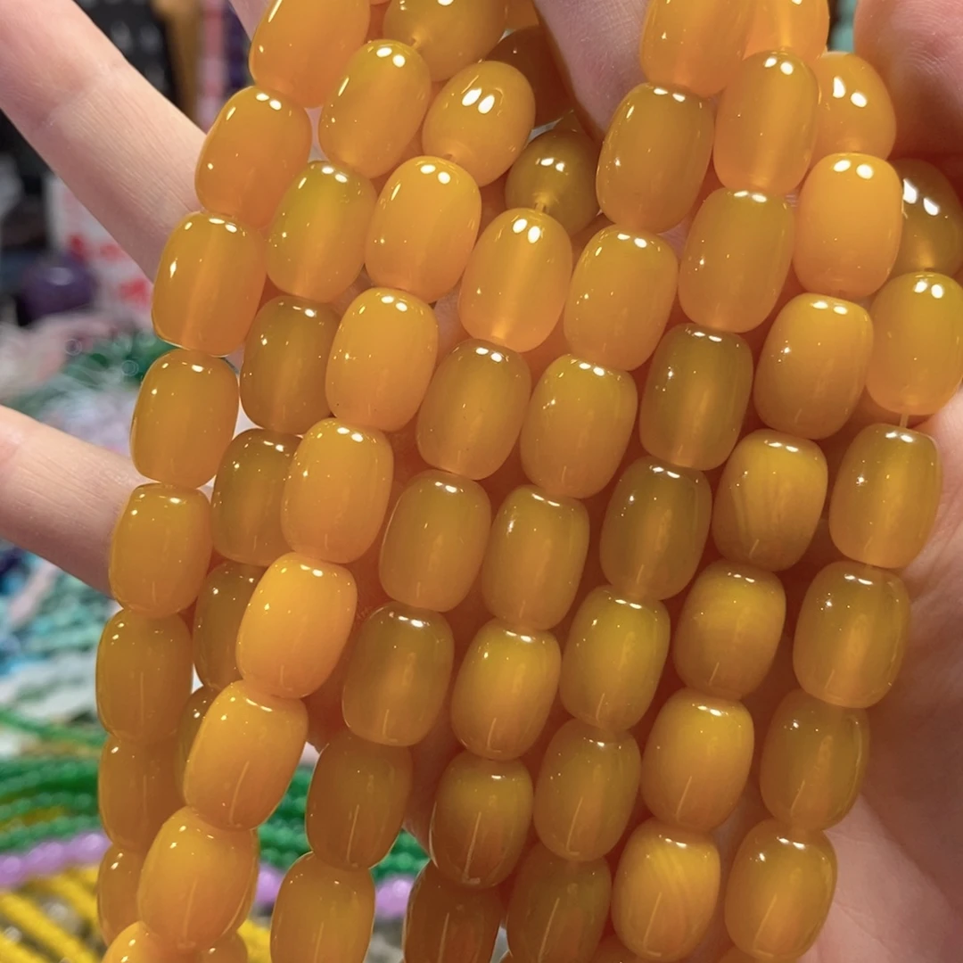 未镶嵌玛瑙/玉髓珠宝半成品黄玛瑙桶珠一条卡10*14mm