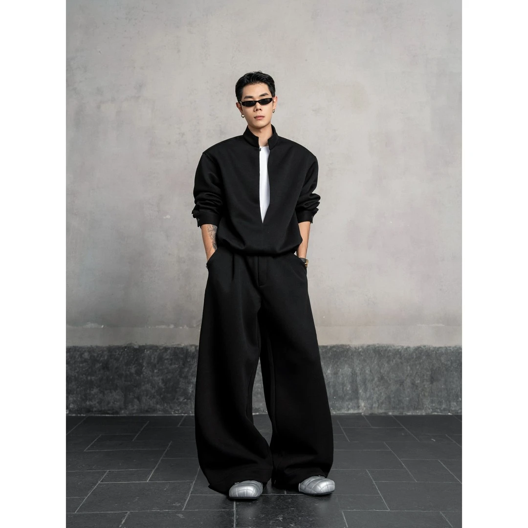 DBW Doublewin休闲层次感假两件立领卫衣男宽松百搭卫裤套装127