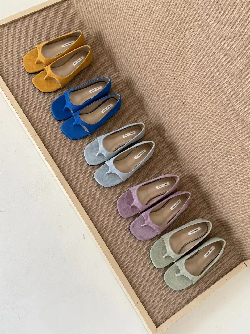 B512夏季新款透气夹脚凉鞋百搭方头法式小众女鞋温柔包跟外穿漏趾