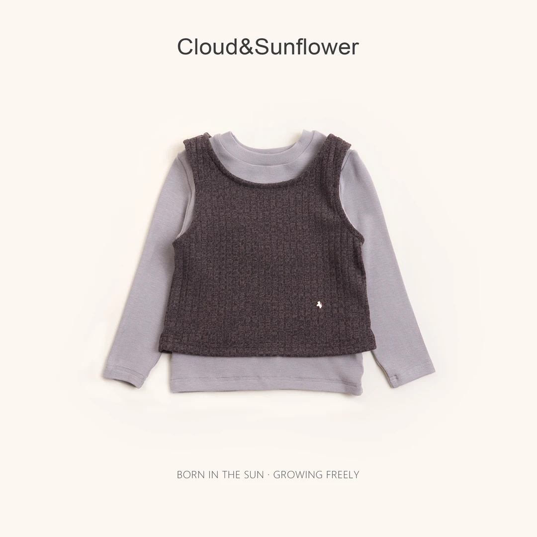 【云朵小葵】女童秋季新款圆领打底衫吊带小标小马背心套装1114452