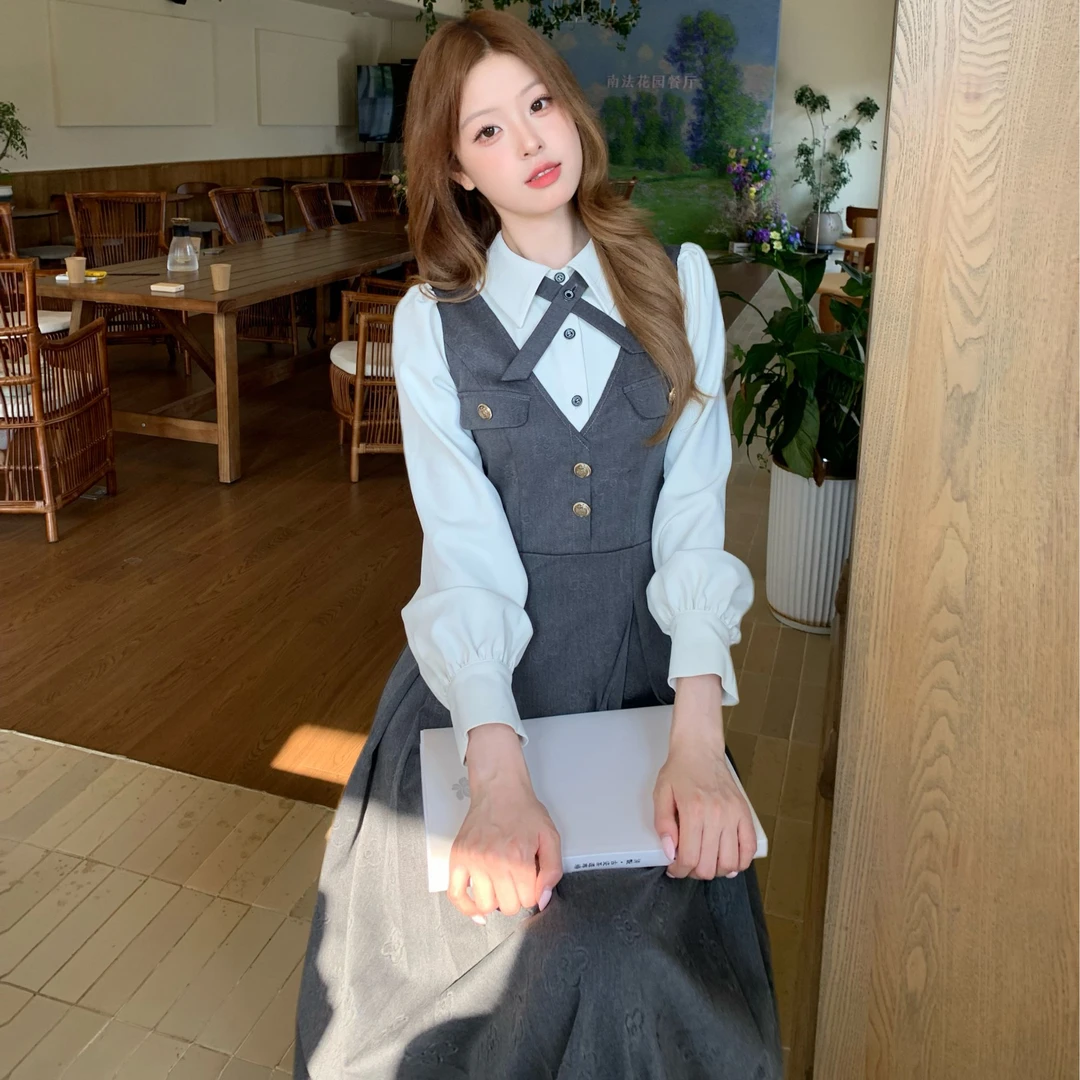 Blovelan高智学姐 复古学院风高级感连衣裙+韩剧女主感西装外套