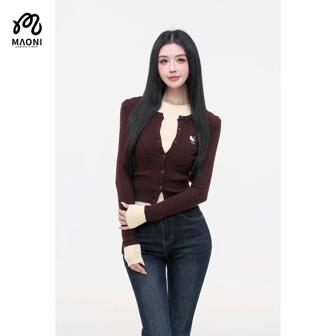 毛妮LADIESFIRST假两件KT猫咪毛衣女秋季新款气质修身针织衫L2522